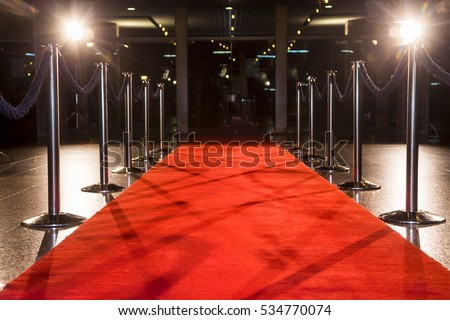 Red carpet between rope barriers.