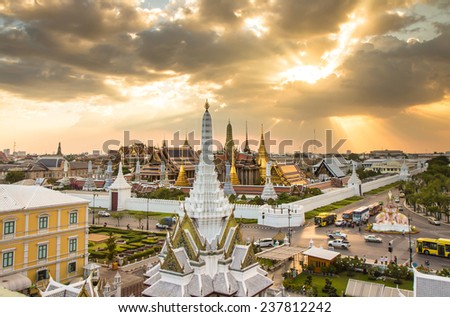 The beauty of the Emerald Buddha Temple . And while the gold of the temple catching the light. This is an important buddhist temple of thailand and a famous tourist destination.