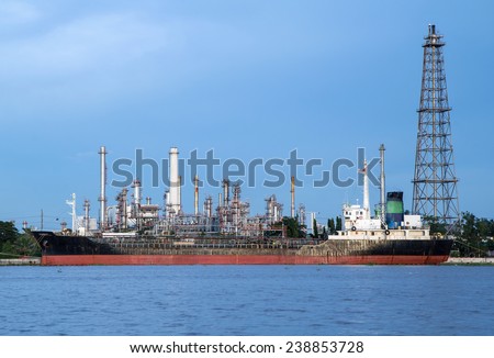 Oil refinery or petrochemical industry with ship in thailand.  for Logistic Import Export background