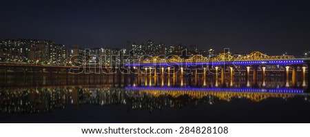 Han River and Bridge in Seoul, South Korea.