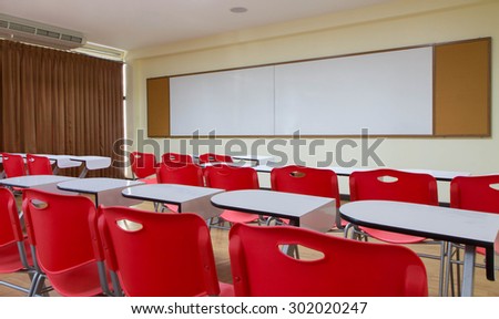 standard classroom interior with red chair
