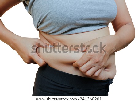 Women with fat belly and stretch marks.