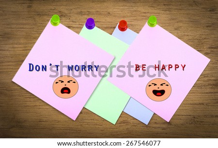 don,t worry words on paper and smile face,