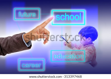 Abstract hand of mother searching and choose school for her child.