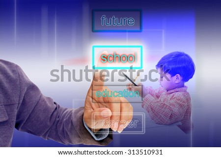 Abstract hand of mother searching and choose school for her child.