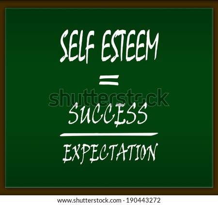 Self esteem formula on green background and brown frame.
