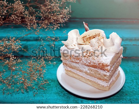 Slice of Tiramisu cake in a creative setting