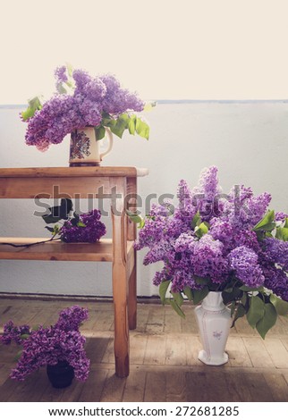 Interior design with lilac flowers