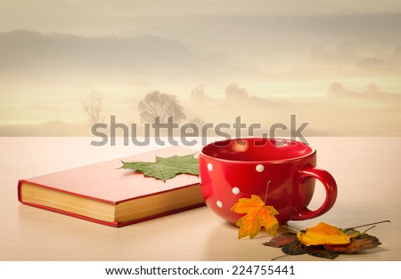 Sunrise, autumn, book, cup