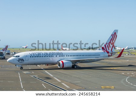 SYDNEY - December 30: Aircrafts of the Virgin Australia fleet at Sydney Domestic Airport December 30, 2014. Virgin Australia is Australia's second largest airline
