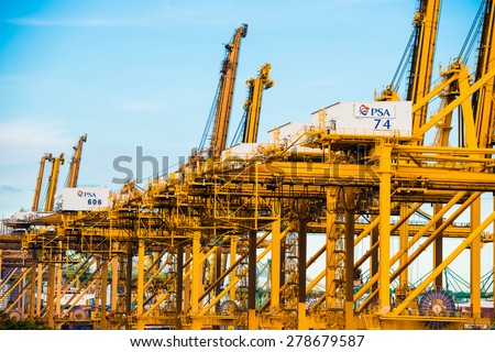 SINGAPORE - 16, May,2015: The port of Singapore on May 16, 2015 in Singapore. It's the world's busiest transshipment port and the world's second-busiest port in terms of total shipping tonnage.