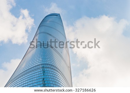Shanghai, China - September 24, 2015: The Shanghai Tower against a blue sky. It is the tallest in China and second in the world.