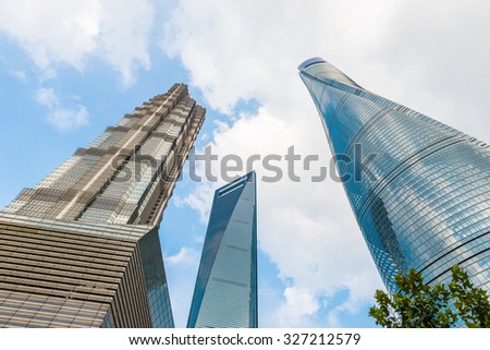 SHANGHAI, CHINA - September 24, 2015: Shanghai Tower, World Financial Center and Jin Mao Tower in Shanghai, China. These are the tallest buildings in Shanghai