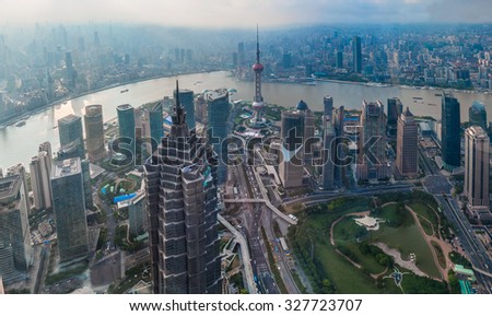 SHANGHAI-September 24, 2015. Oriental Pearl Tower . Tower 470 meter the Oriental Pearl is one of Shanghai's tallest buildings, located at Lujiazui finance and trade zone in Pudong.