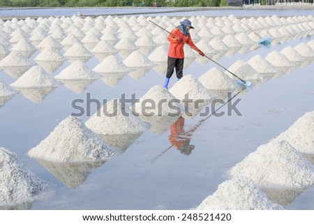 Naklua Mass of salt in salt seaside farm, Petchaburi Asia Thailand