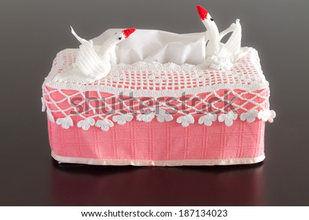Tissue box crochet pink color two swan mirror isolate