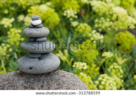 Stone pile with green vegetation behind it