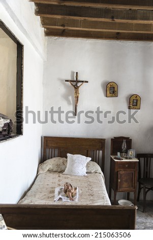 Vejer de la Frontera, Spain - August 27, 2014: Old Spanish bedroom late nineteenth century, early twentieth century