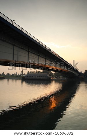 River and bridge at dawn, river Sava in Belgrade