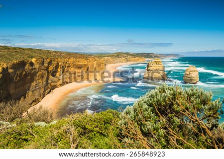 Blue sky and blue ocean in Summer at Victoria Coast, Australia.