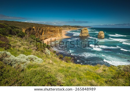 Blue sky and blue ocean in Summer at Victoria Coast, Australia.