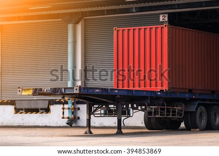 container on the truck in cargo, Transportation and shipping background. rim light added