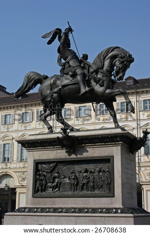 Horse statue in San Carlo square, in Turin