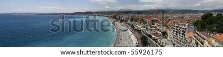 Panoramic view of Nice and its famous walk by the sea (Promenade des anglais)