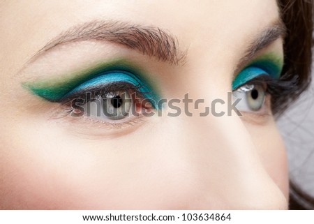 close-up portrait of young beautiful woman eye zone make up