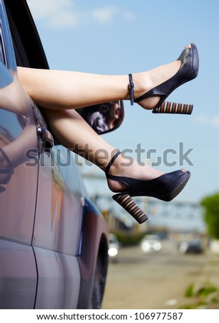 shot of young beautiful woman s legs in court shoes in the woman shot