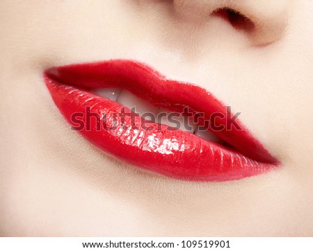 close-up portrait of young beautiful woman\'s lips zone make up
