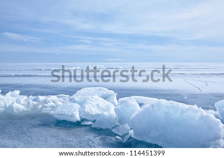 Winter ice landscape on siberian lake Baikal