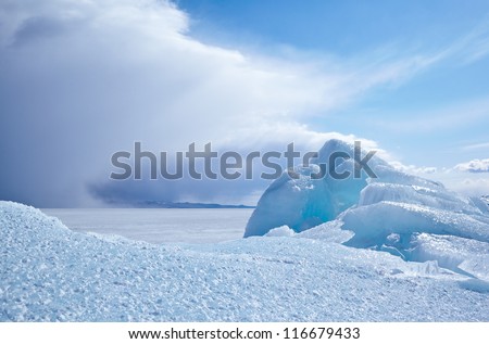 Winter ice landscape on siberian lake Baikal
