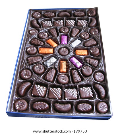 Box of chocolate candy on white background