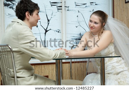 Newly married couple in the restaurant