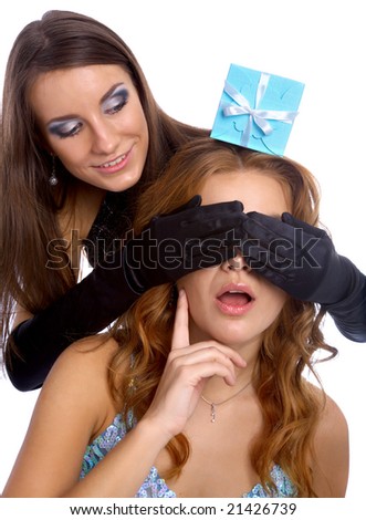 stock photo beautiful brunette model in black gloves closes others girls 