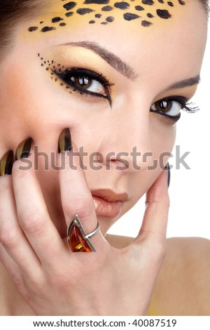 Close-Up Portrait Of Beautiful Young European Model In <b>Cat Make</b>-Up And ... - stock-photo-close-up-portrait-of-beautiful-young-european-model-in-cat-make-up-and-bodyart-40087519