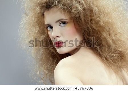 portrait of caucasian girl with girl with shock hair-do