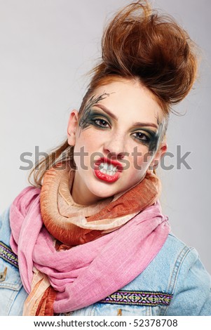 stock photo portrait of glam punk redhead girl posing