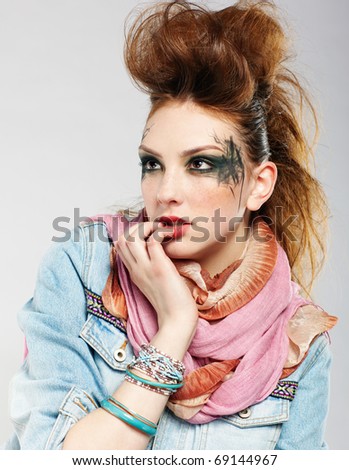 stock photo portrait of glam punk redhead girl posing