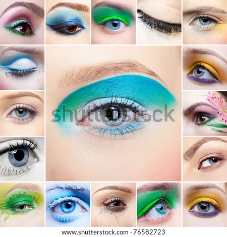 collage set of close-up pictures women eye make-up\\
\\
Hi-res eyes images see inside my portfolio !