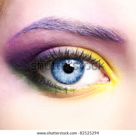 close-up portrait of beautiful woman eye zone make up