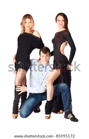 stock photo isolated portrait of three hustle dancers one guy and two 