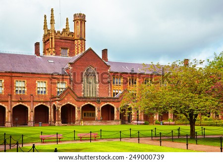 View at the Queen\'s University of Belfast in rainy summer day