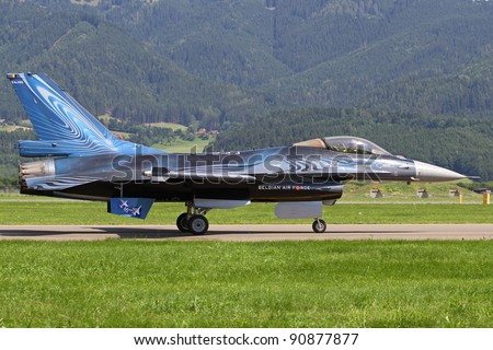 ZELTWEG, AUSTRIA - JULY 01:F16 F A alcon Fighter jet from Belgian air force  takes off at the airpower11 airshow on July 01, 2011 in Zeltweg, Austria