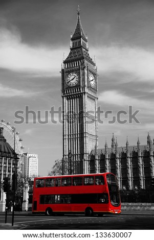 Big Ben with city bus in London UK Big Ben with city bus in London UK