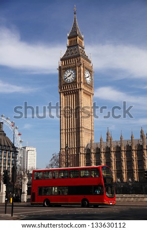 Big Ben with city bus in London UK Big Ben with city bus in London UK