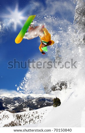 cool snowboarding tricks. stock photo : Cool snowboarder
