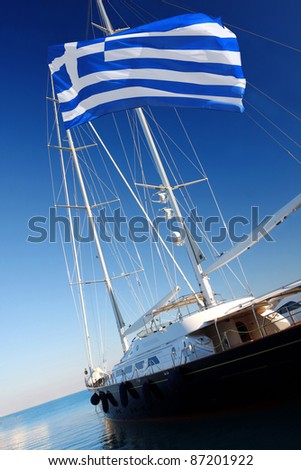 Luxury sail boat with flag of Greece