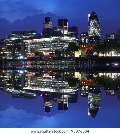 Modern London cityscape with boat, LONDON, UK